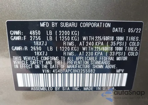 2022 Subaru Outback Touring from USA, damaged, VIN 4S4BTAPC8N3255082